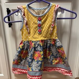 Matilda Jane Yellow Polka Dot & Blue Floral Dress with Pink Trim